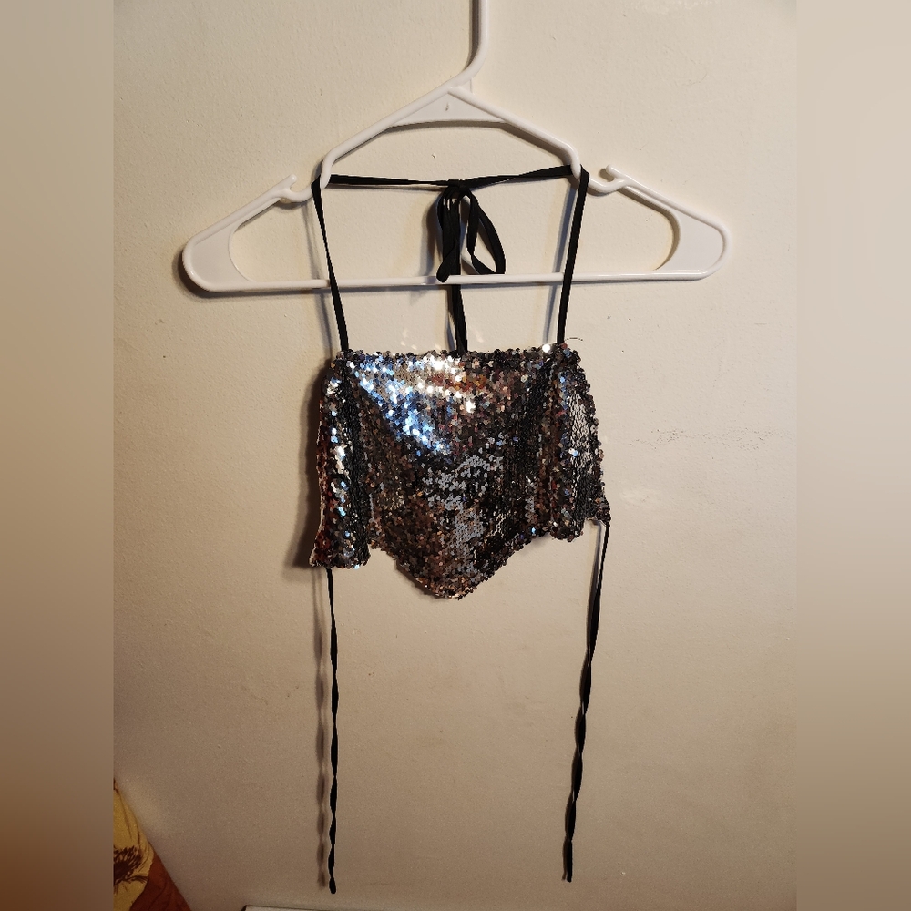 Sequin tie halter top